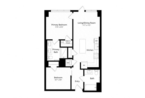 Floor plan for 2 beds, 2 baths, 846 sqft
